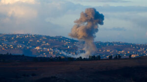 Smoke billows from the site of an Israeli airstrike in Adshit, near the Lebanon-Israel border.