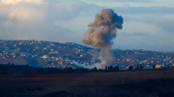 Smoke billows from the site of an Israeli airstrike in Adshit, near the Lebanon-Israel border.