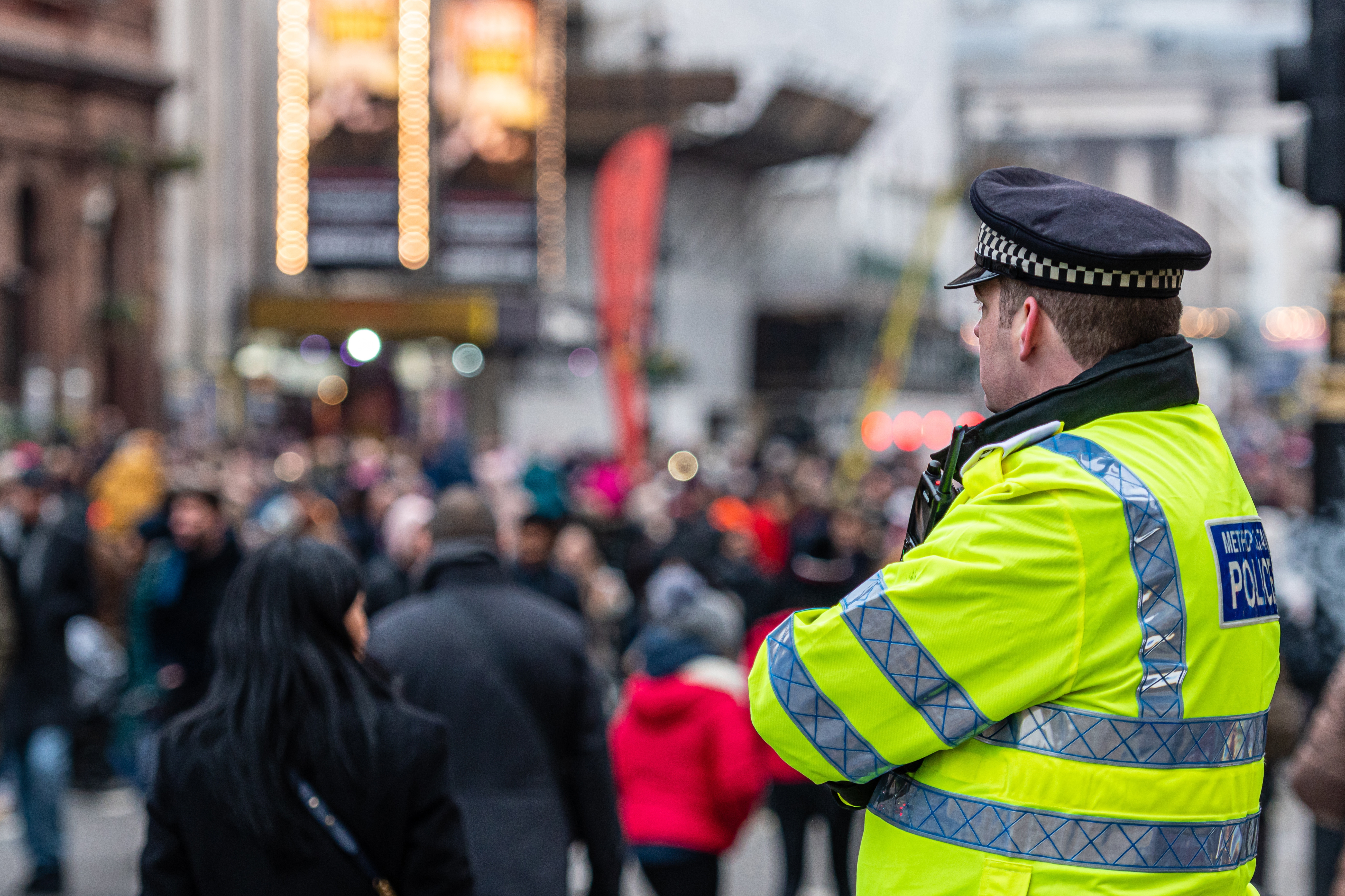 Police officer overseeing an evacuation