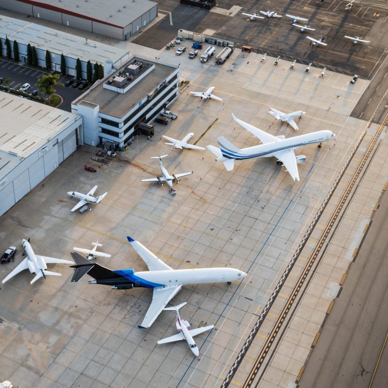 Airport with airplane, view from above