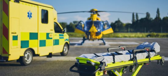 Emergency medical transport examples: air ambulance and ground ambulance